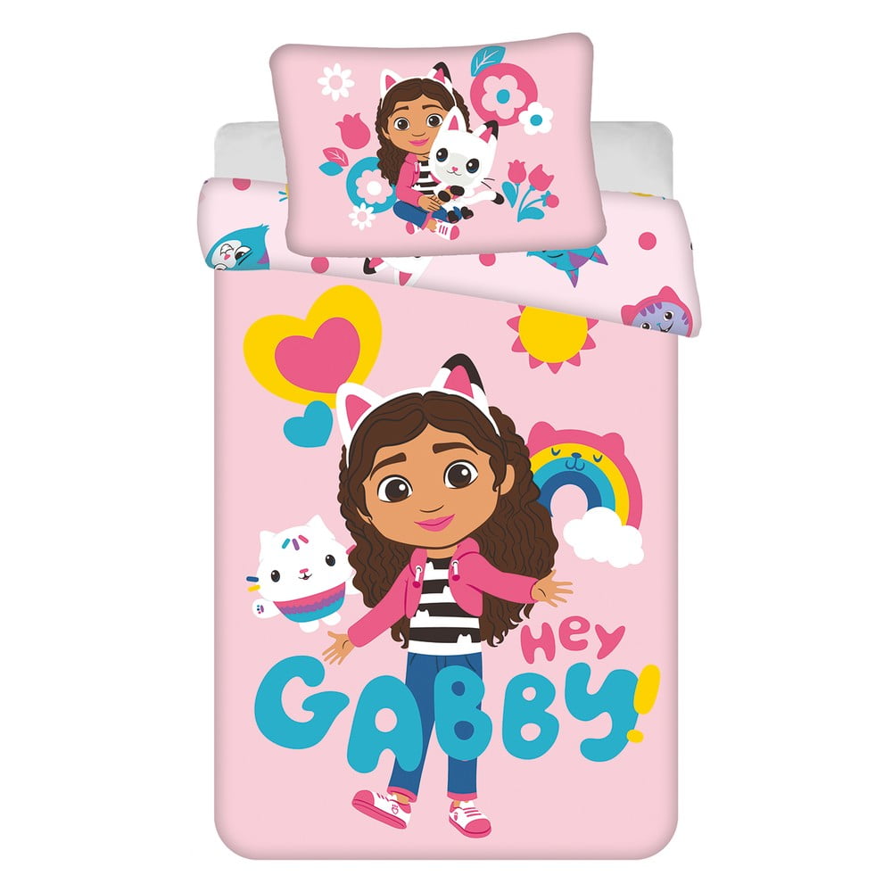 Rózsaszín pamut gyerek ágyneműhuzat babaágyhoz 100x135 cm Gabby's Dollhouse – Jerry Fabrics