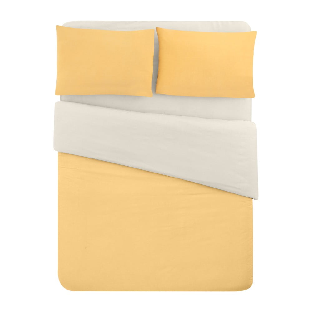 Sárga-krémszínű kétszemélyes-hosszabbított pamut ágyneműhuzat lepedővel 200x220 cm – Mila Home