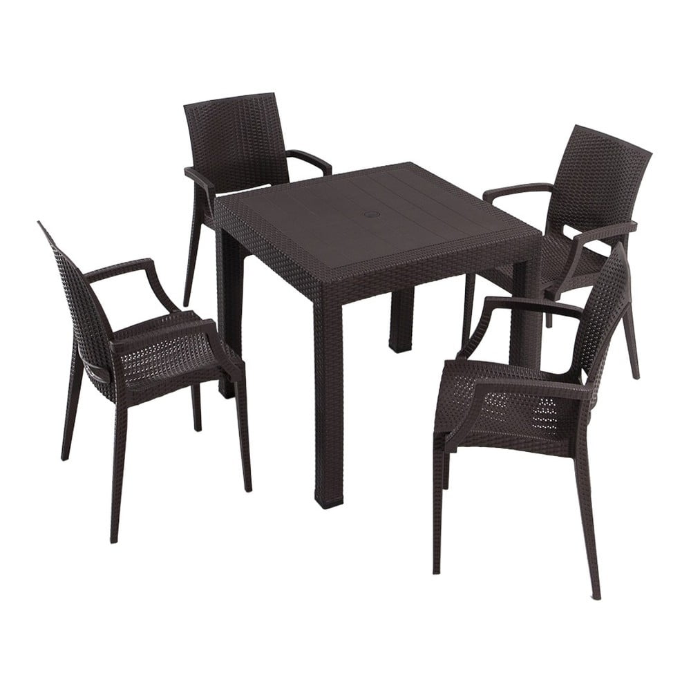 Sötétbarna műrattan négyszemélyes kerti étkezőgarnitúra Rattan – Floriane Garden