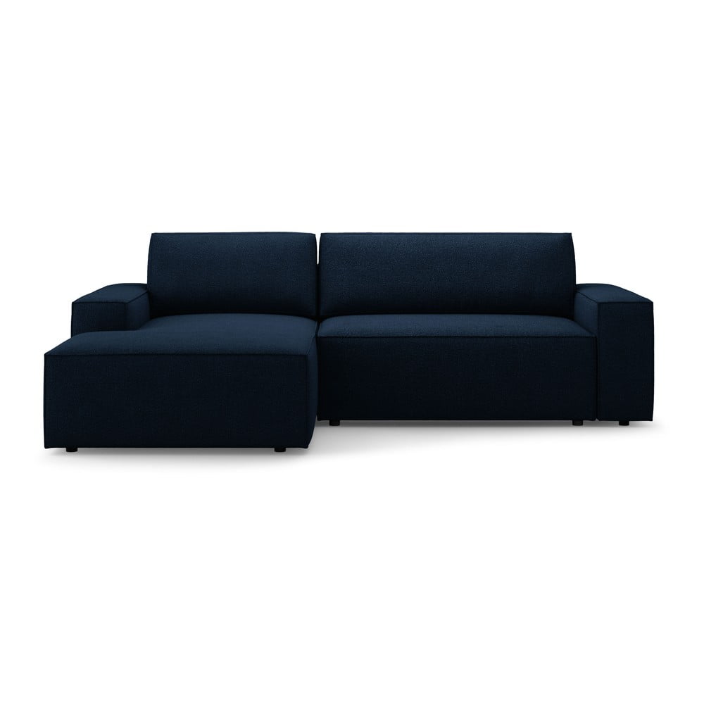 Sötétkék buklé kinyitható sarokkanapé (bal oldali) Jodie – Micadoni Home