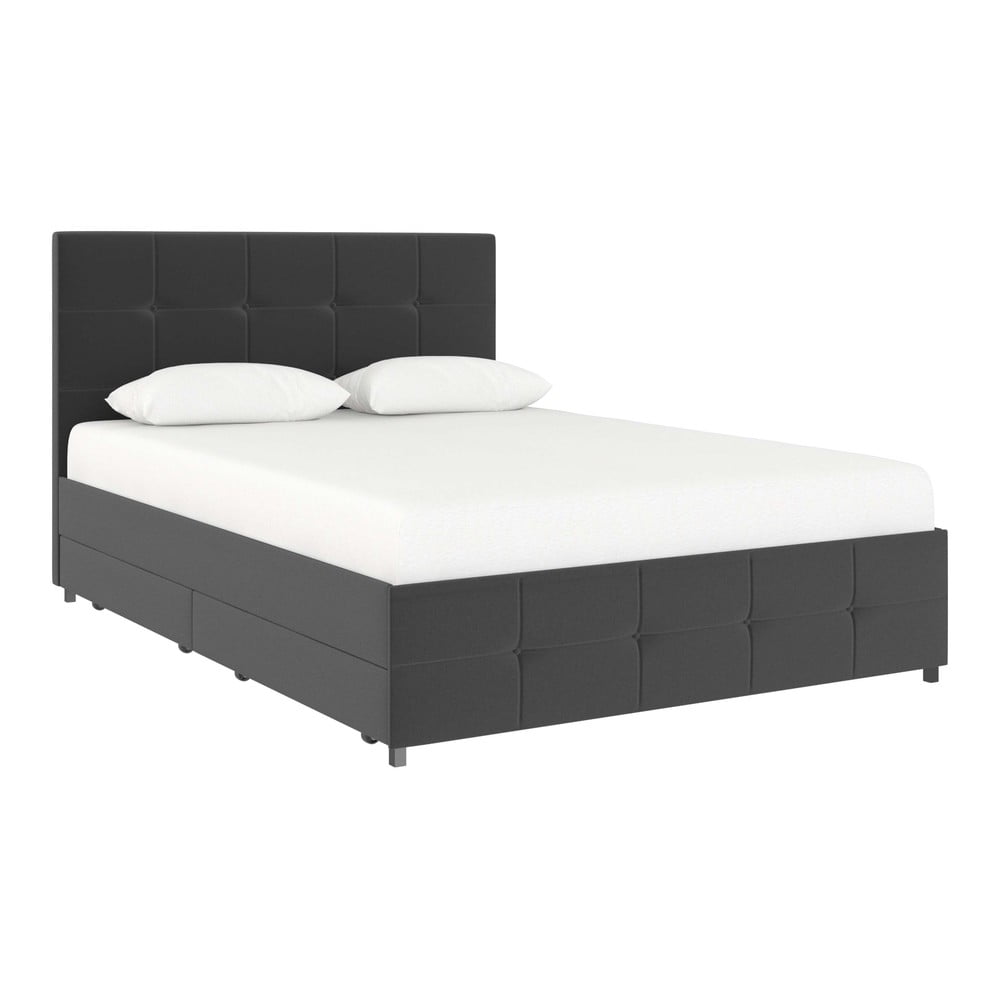 Sötétszürke kárpitozott ágyneműtartós franciaágy 140x200 cm Rose – Støraa