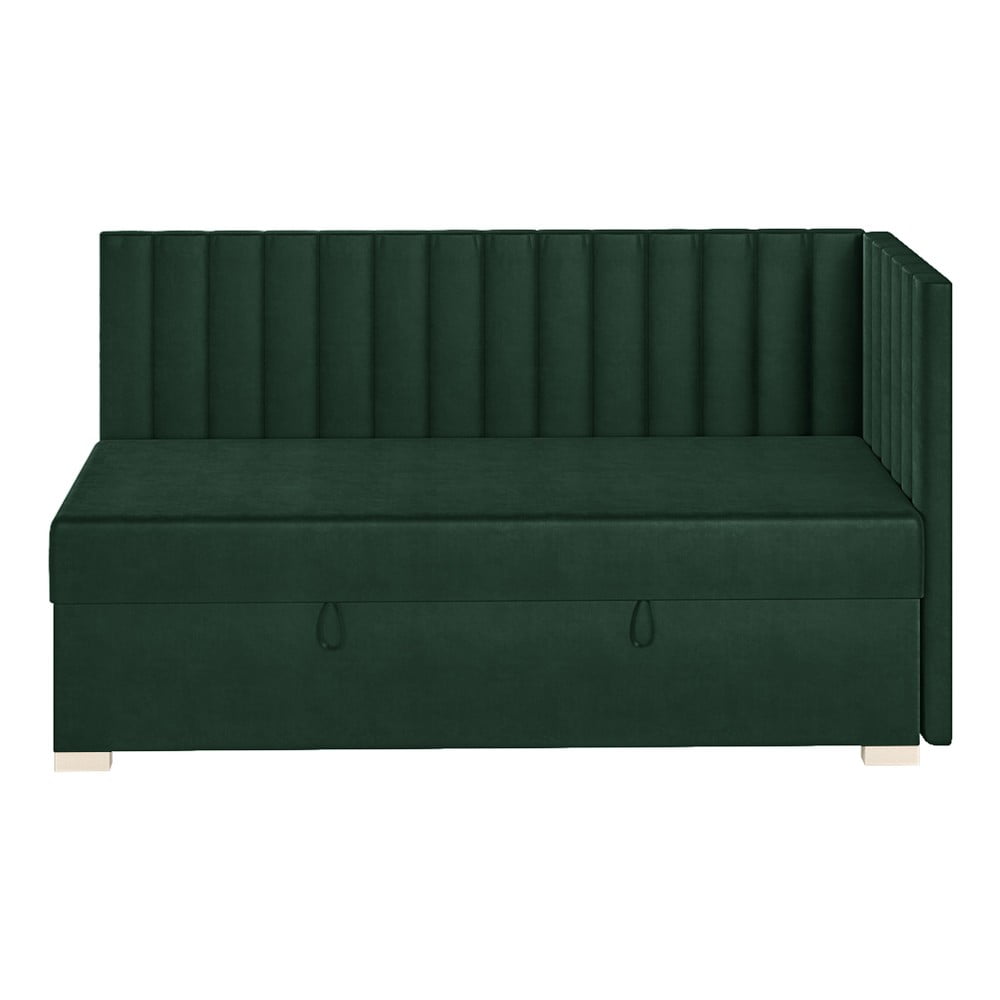 Sötétzöld sarok ágyneműtartós gyerekágy matraccal 90x200 cm Snugi – Ghado