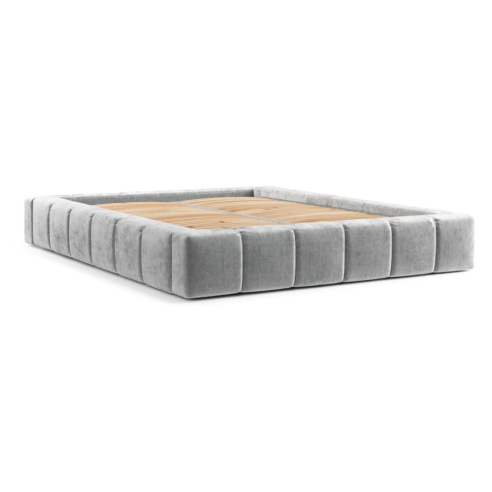 Világosszürke kárpitozott ágyneműtartós franciaágy ágyráccsal 160x200 cm Aruba L – Maison de Rêve