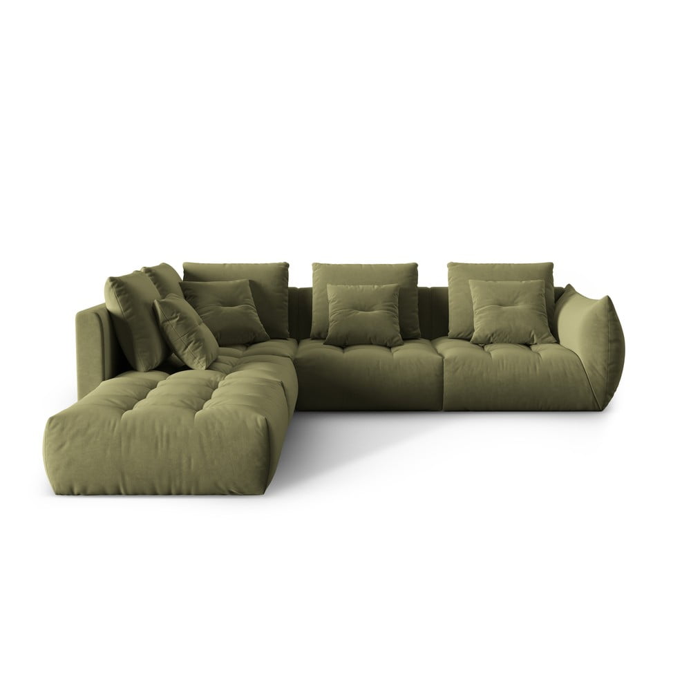 Világoszöld buklé sarokkanapé (bal oldali-L alakú) Bloom – Micadoni Home