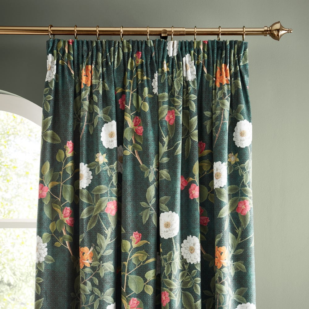 Zöld bársony függöny szett 2 db-os 168x229 cm Arcadia Floral – RHS