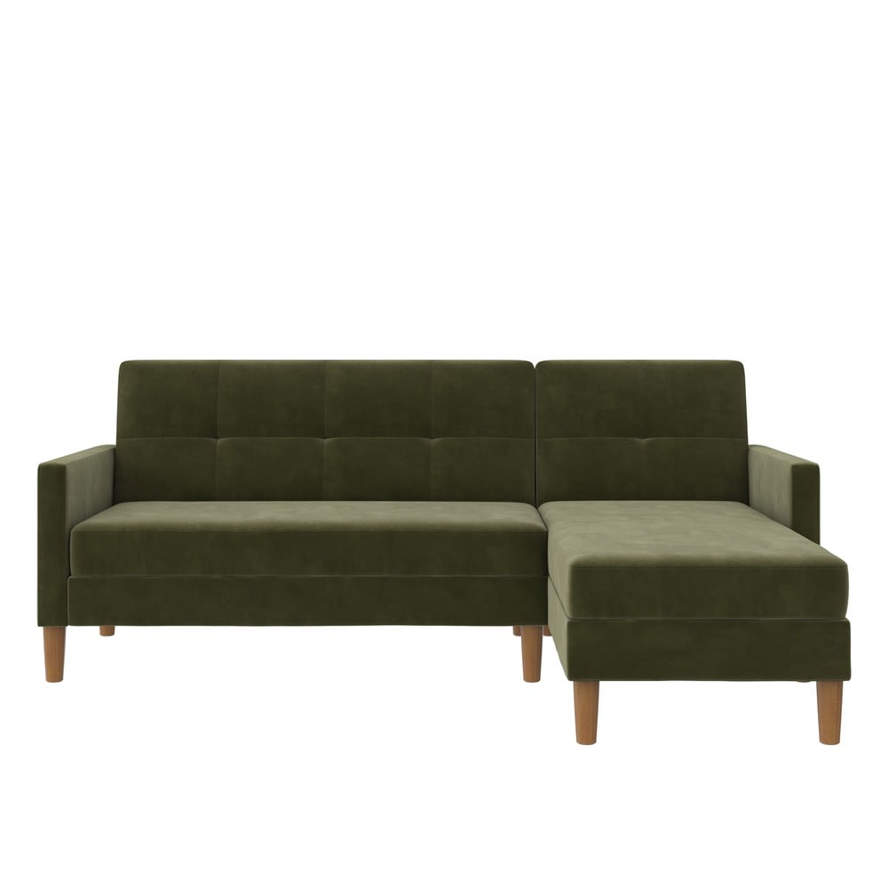 Zöld bársony kinyitható sarokkanapé (variálható sarok) Lilly – Støraa