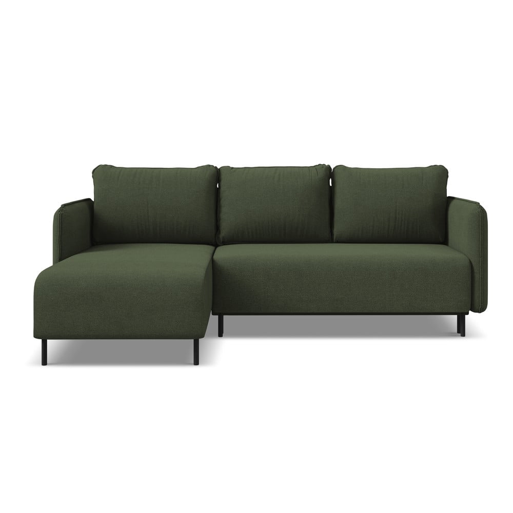 Zöld kinyitható-tárolóhelyes sarokkanapé (bal oldali) Luana – Makamii