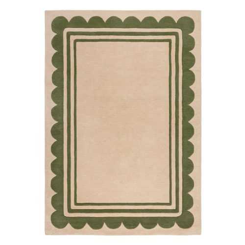 Zöld-natúr színű kézi szövésű gyapjú szőnyeg 160x230 cm Lois Scallop – Flair Rugs
