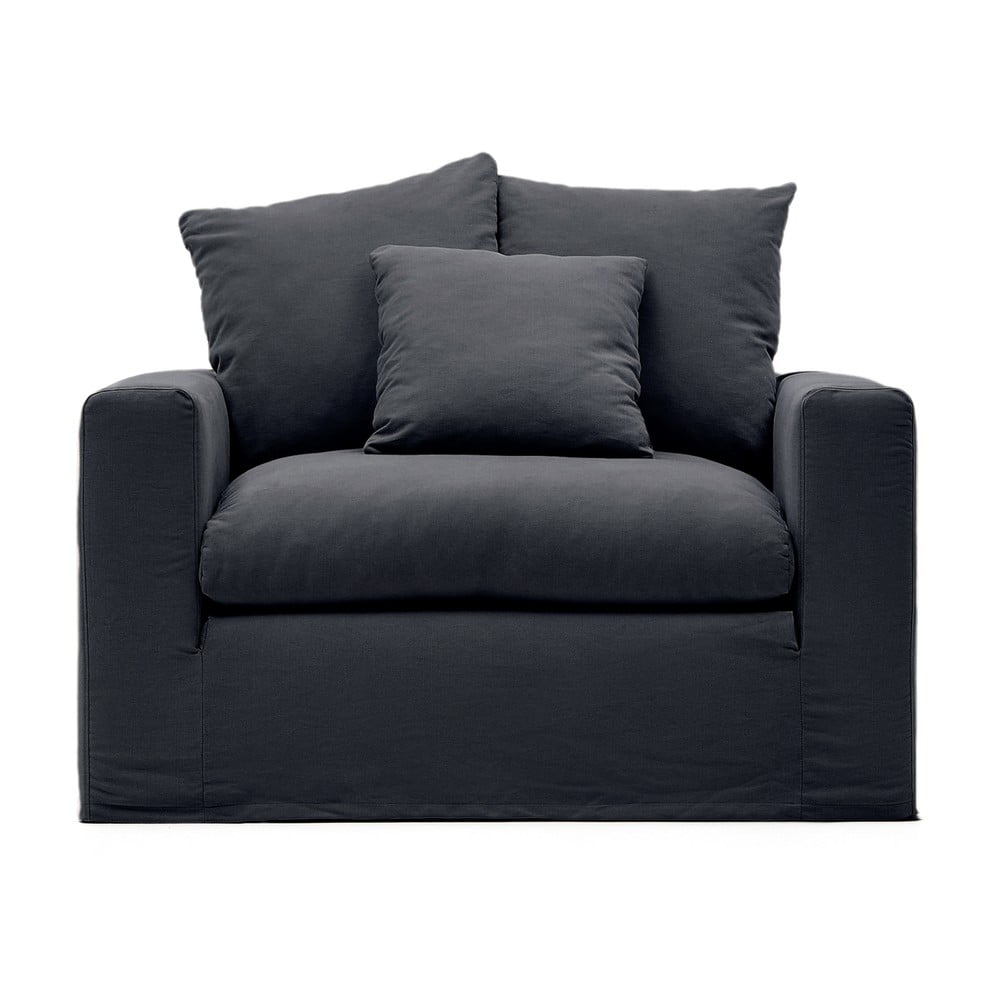 Antracitszürke len fotel Nora – Kave Home