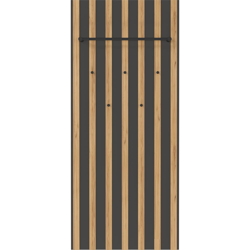 Antracitszürke-natúr színű fogas panel tölgyfa dekorral 64x148x14 cm Renell – Germania