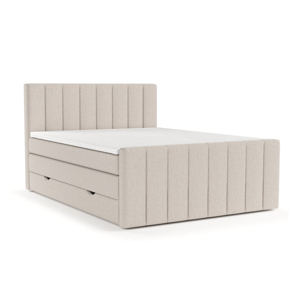 Bézs ágyneműtartós boxspring ágy 160x200 cm Ruby – Maison de Rêve