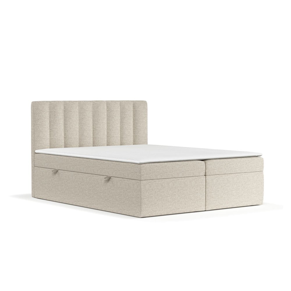 Bézs ágyneműtartós boxspring ágy 180x200 cm Novento – Maison de Rêve