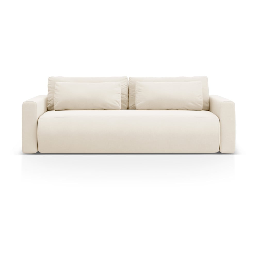 Bézs bársony kinyitható tárolóhelyes kanapé 238 cm Belfast – Cosmopolitan Design