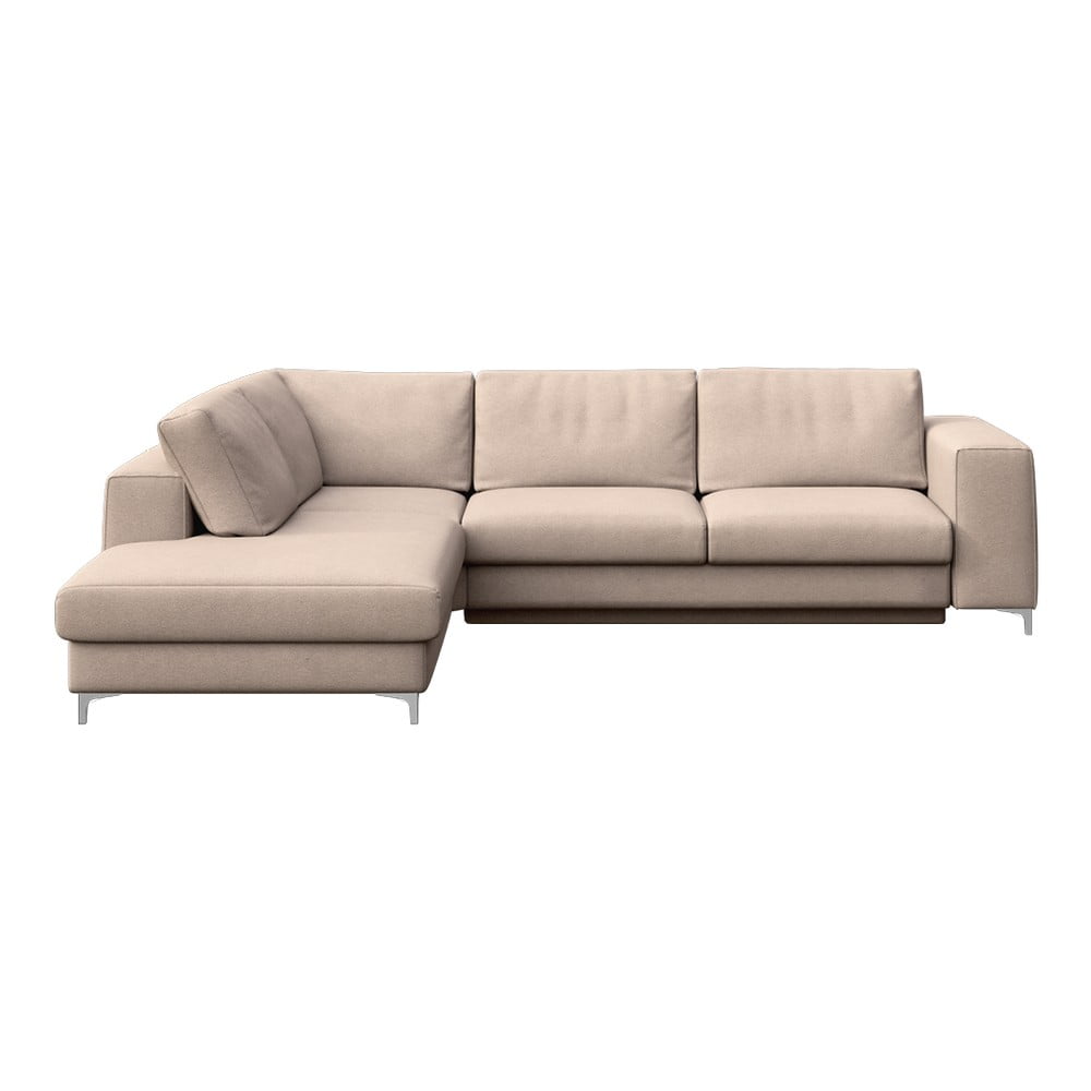 Bézs bársony kinyitható tárolóhelyes sarokkanapé (bal oldali-L alakú) Rene – Rodier