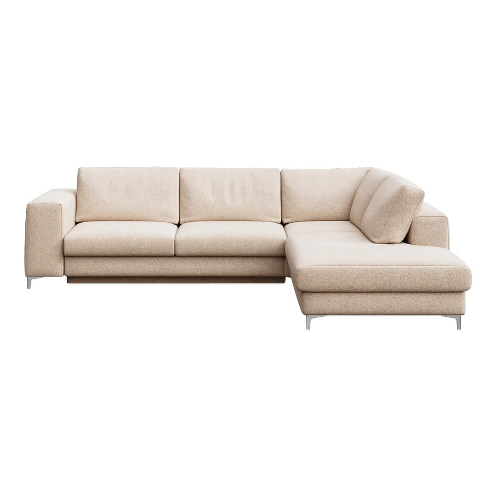 Bézs buklé kinyitható tárolóhelyes sarokkanapé (jobb oldali-L alakú) Rene – Rodier