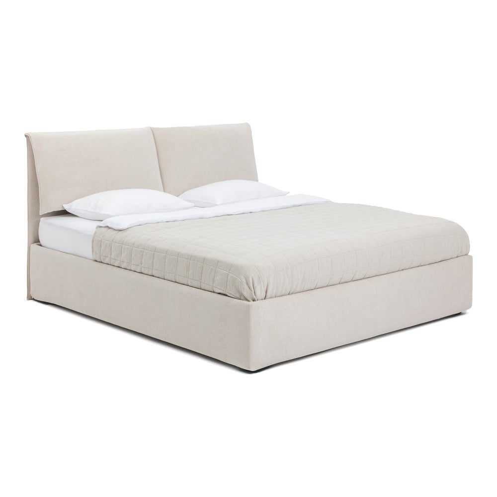 Bézs kárpitozott ágyneműtartós franciaágy ágyráccsal 180x200 cm Thessa Pillow – Bonami Selection