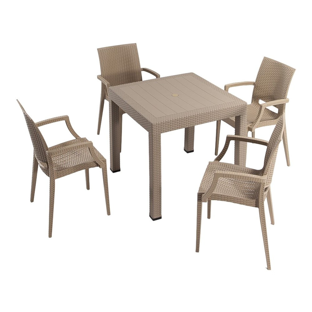Bézs műrattan négyszemélyes kerti étkezőgarnitúra Rattan – Floriane Garden