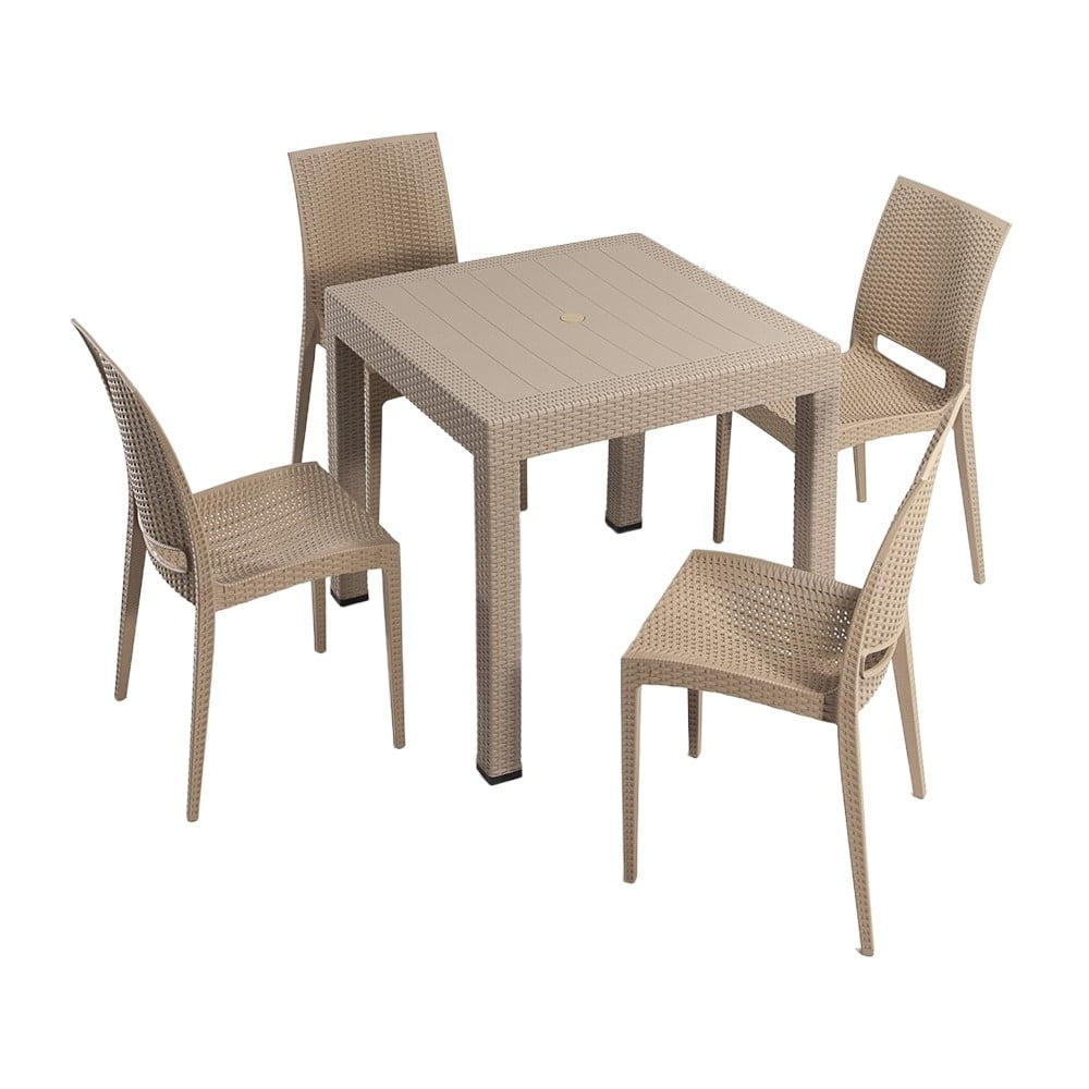 Bézs műrattan négyszemélyes kerti étkezőgarnitúra Rattan – Floriane Garden