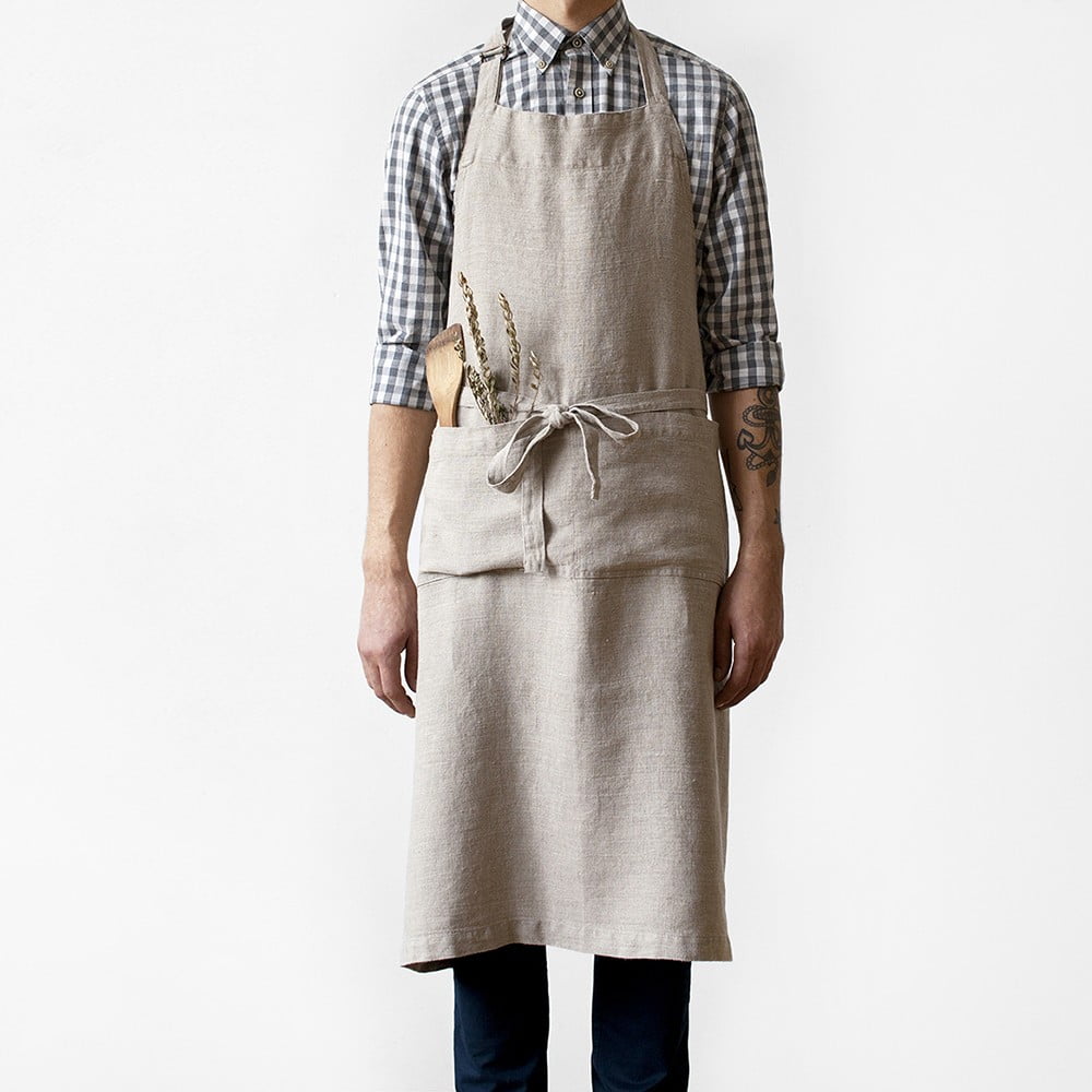 Chef bézs len kötény