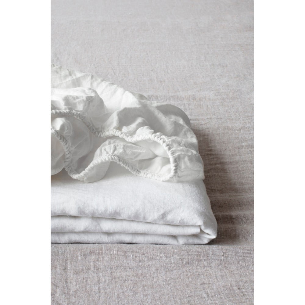 Fehér gumis len lepedő 200x200 cm White – Linen Tales