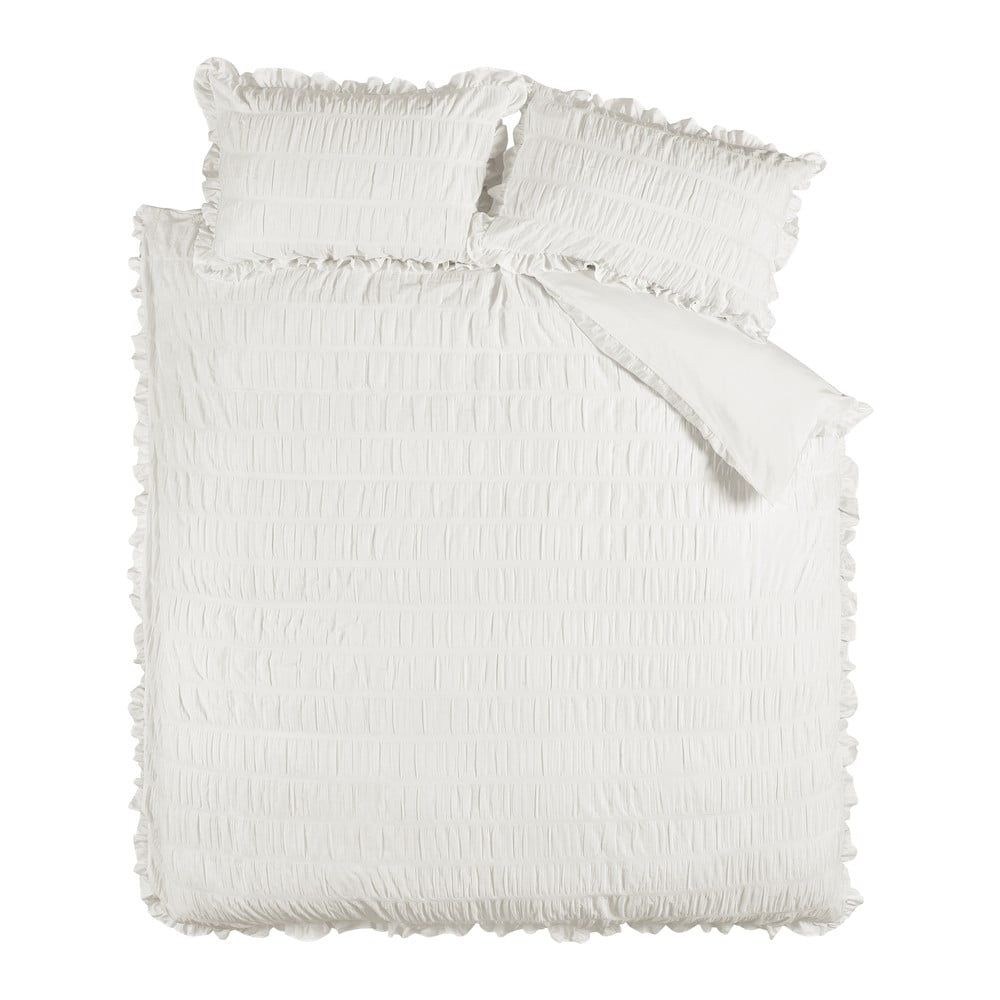 Fehér kétszemélyes krepp ágyneműhuzat 200x200 cm Seersucker Frill – Catherine Lansfield