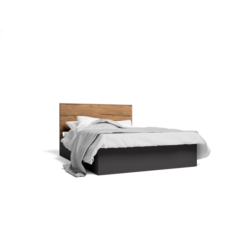 Fekete franciaágy tárolóhellyel és ágyráccsal 160x200 cm Malta - Marckeric