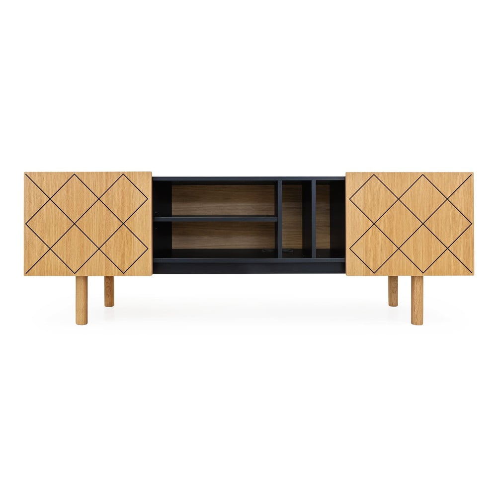 Fekete-natúr színű TV-állvány tölgyfa dekorral 175x60 cm Porto – Woodman