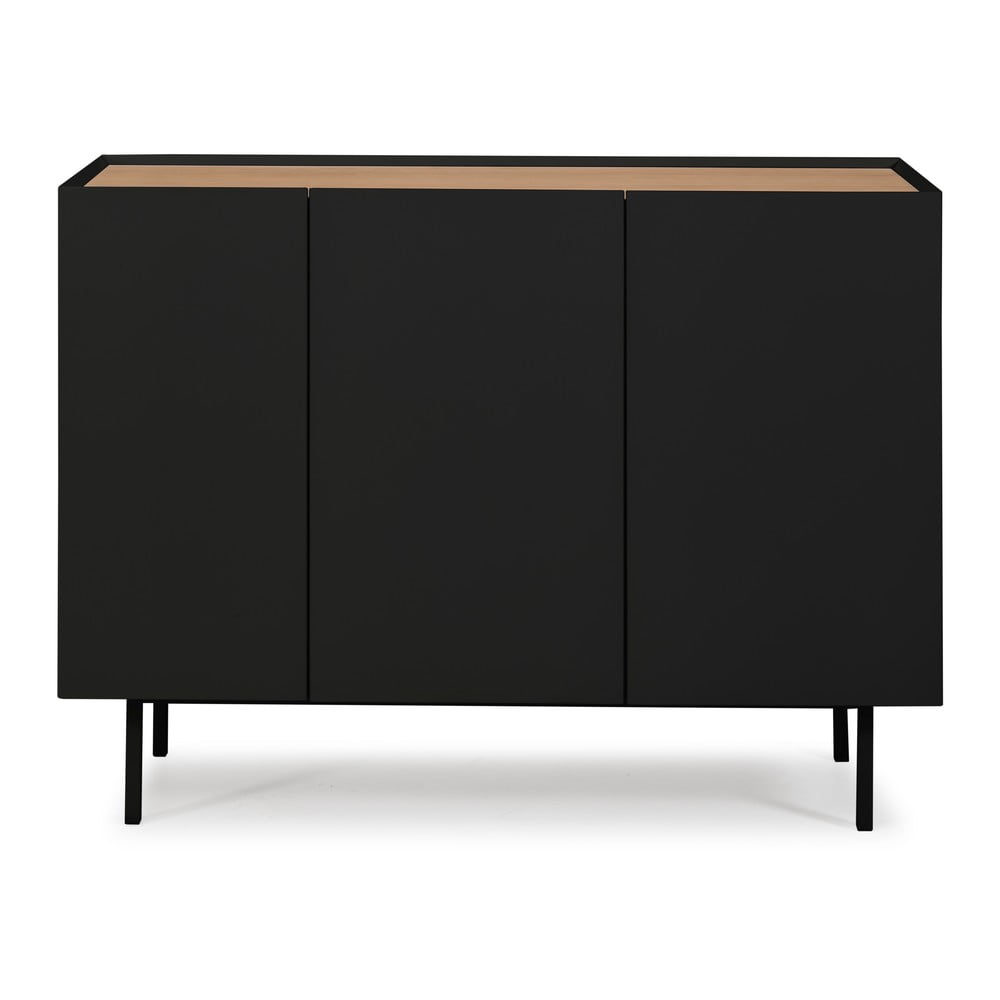 Fekete-natúr színű alacsony komód tölgyfa dekorral 110x85 cm Arista – Teulat