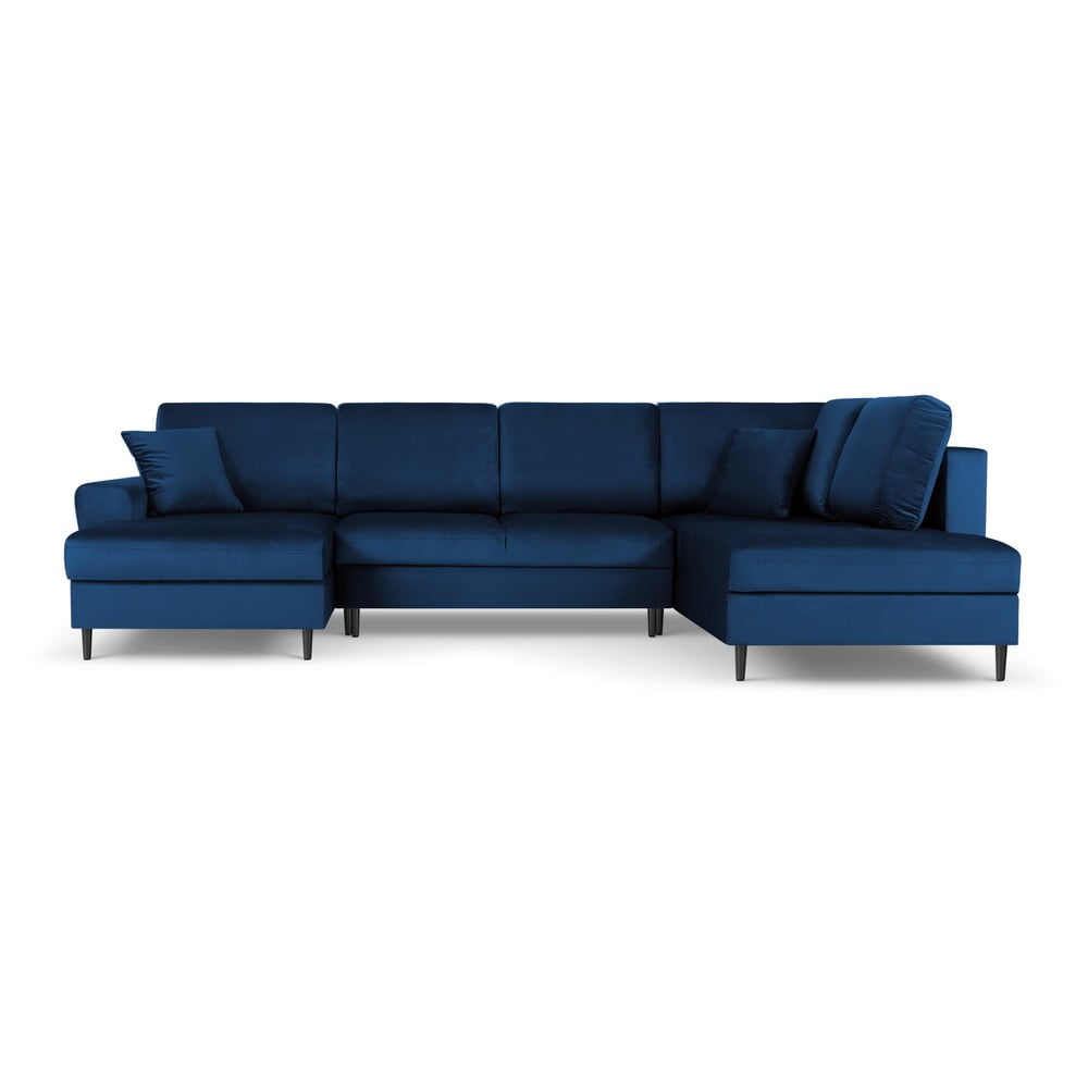 Kék bársony kinyitható tárolóhelyes sarokkanapé (jobb oldali-U alakú) Kyoto – Cosmopolitan Design