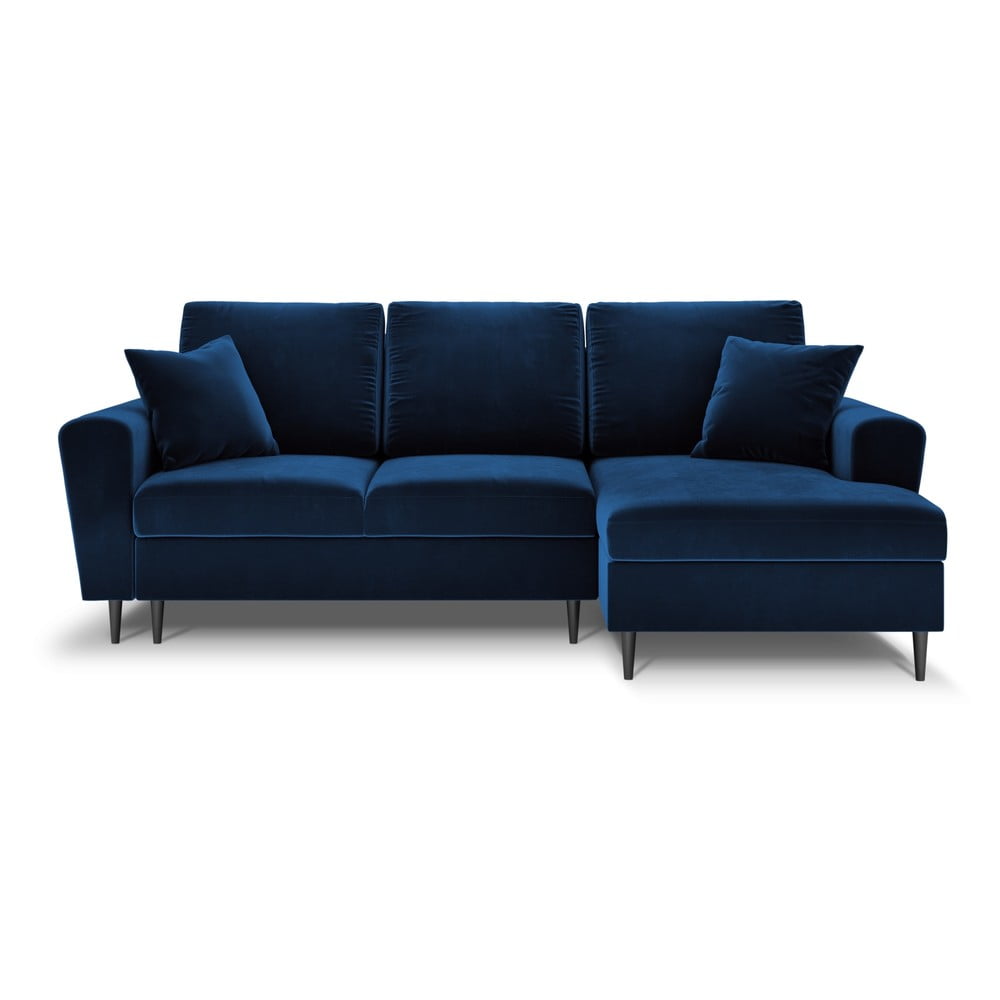 Kék bársony kinyitható tárolóhelyes sarokkanapé (jobb oldali-heverő résszel) Kyoto – Cosmopolitan Design