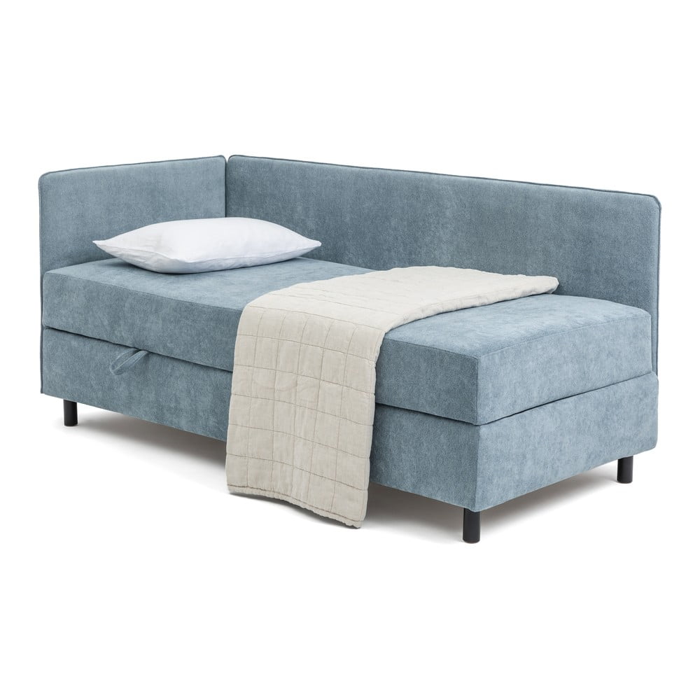Kék kárpitozott ágyneműtartós egyszemélyes ágy matraccal 120x200 cm Avela – Bonami Selection