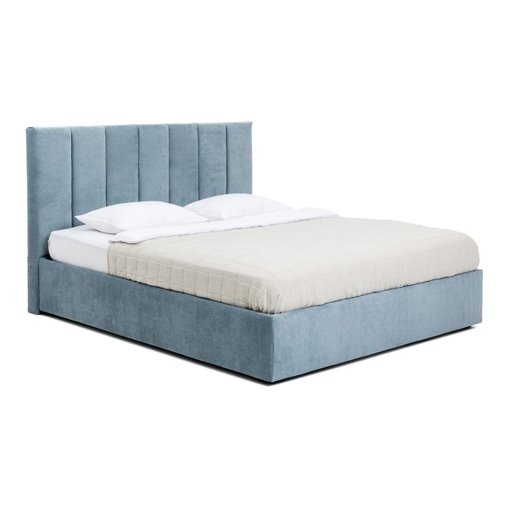 Kék kárpitozott ágyneműtartós franciaágy ágyráccsal 180x200 cm Thessa Bold Line – Bonami Selection