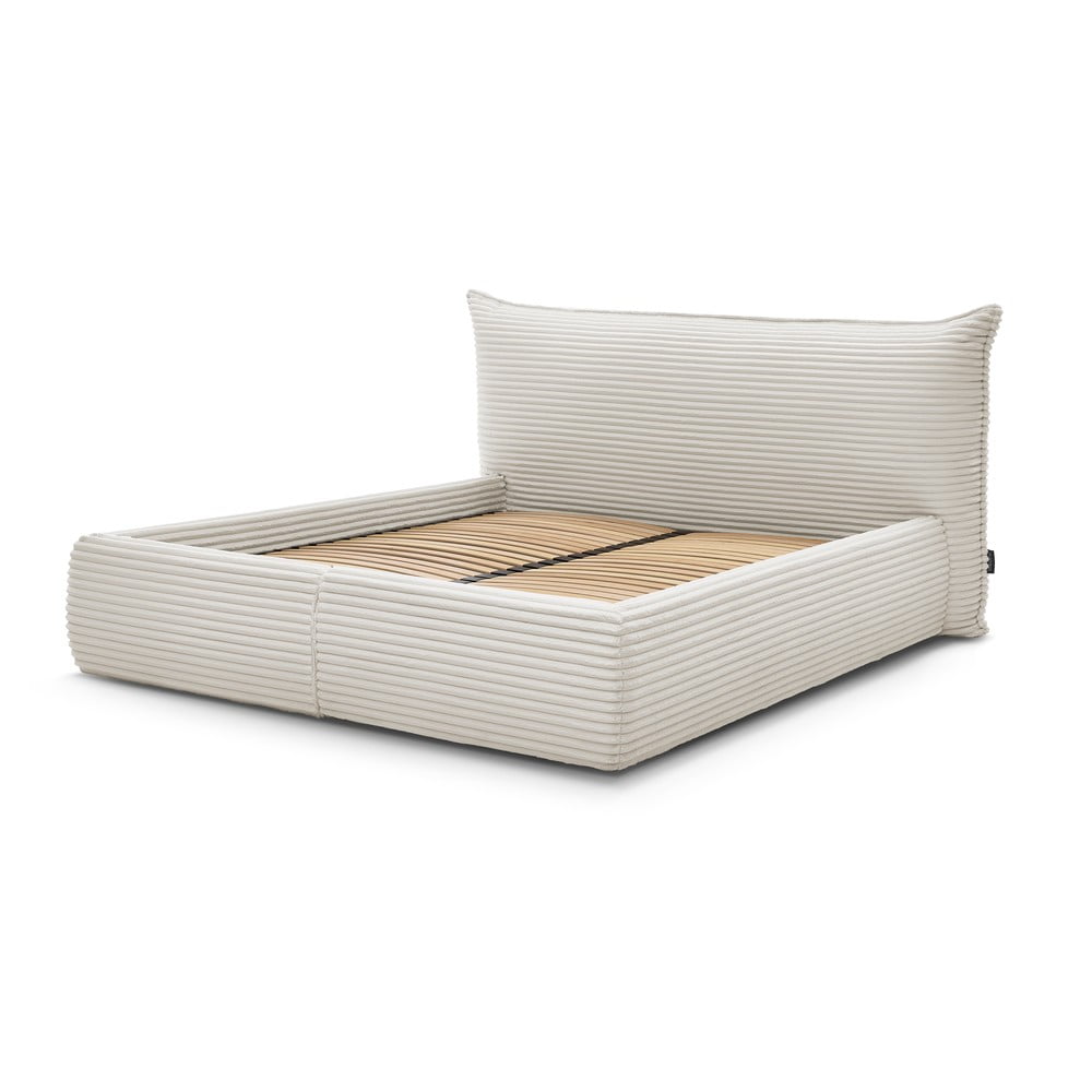 Krémszínű kárpitozott ágyneműtartós franciaágy ágyráccsal 160x200 cm Jade – Bobochic Paris