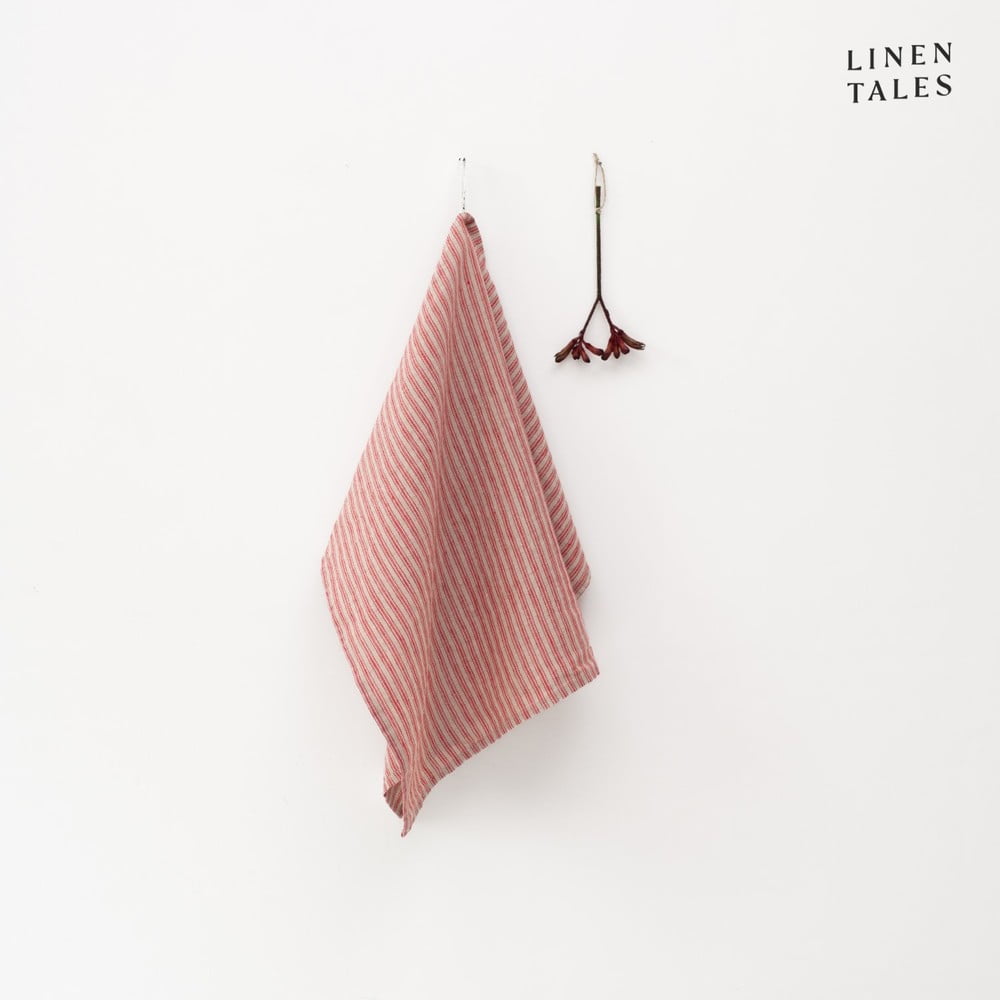 Len konyharuha 45x65 cm Red Natural Stripes – Linen Tales