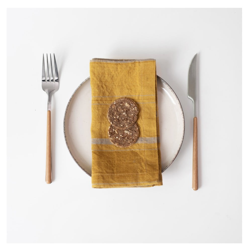 Len szalvéta szett 2 db-os Amber Bronze Stripes – Linen Tales