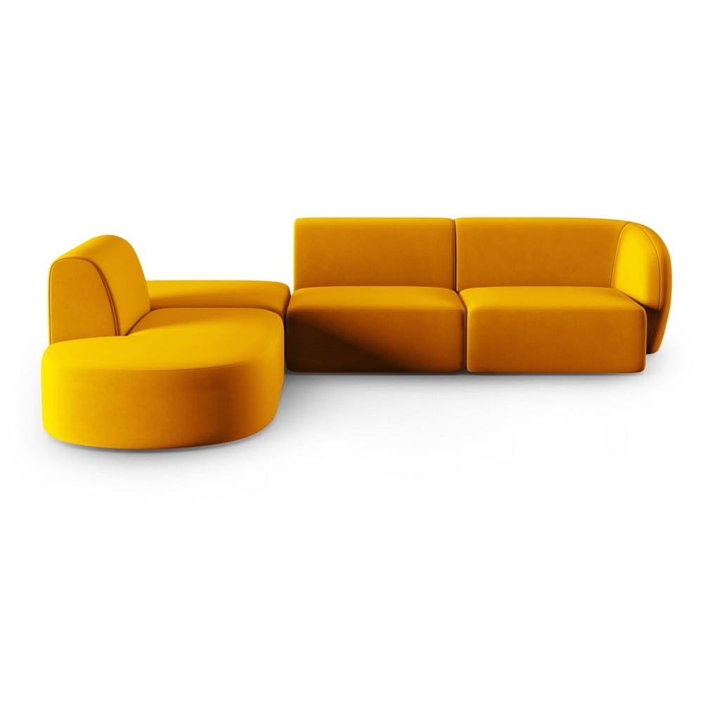 Mustársárga bársony sarokkanapé (bal oldali-L alakú) Paolo – Milo Casa