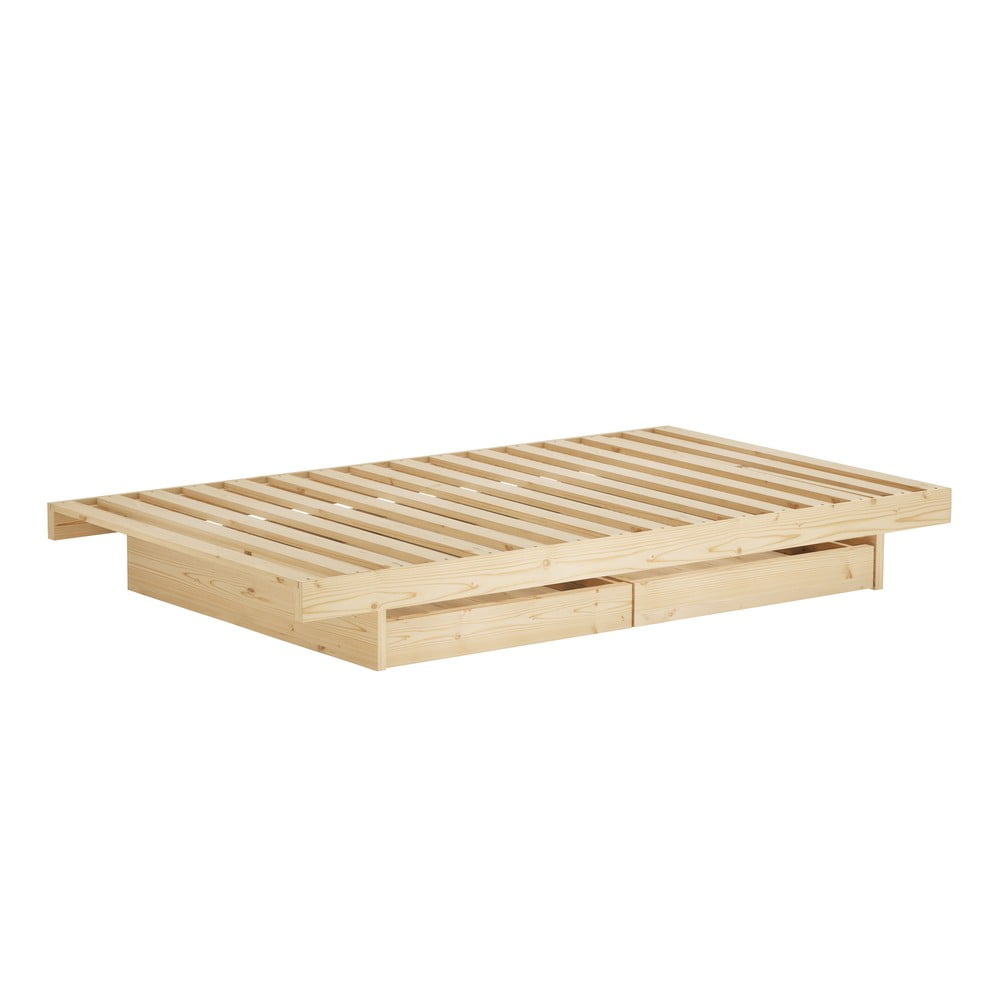 Natúr színű borovi fenyő egyszemélyes ágy tárolóhellyel és ágyráccsal 90x200 cm Kanso – Karup Design