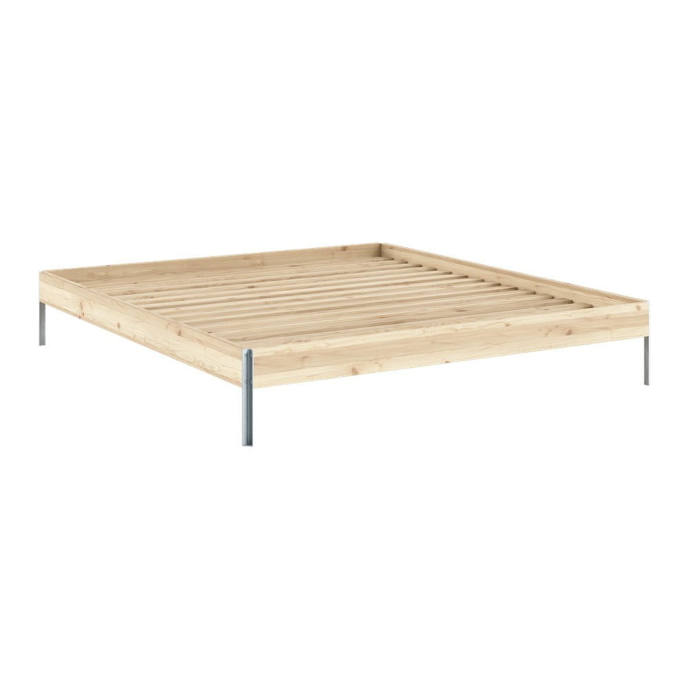 Natúr színű borovi fenyő franciaágy ágyráccsal 180x200 cm Core – Karup Design