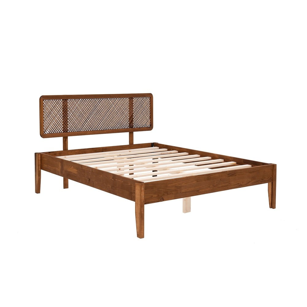 Natúr színű-sötétbarna lucfenyő egyszemélyes ágy ágyráccsal 90x200 cm Izabelya – Kalune Design