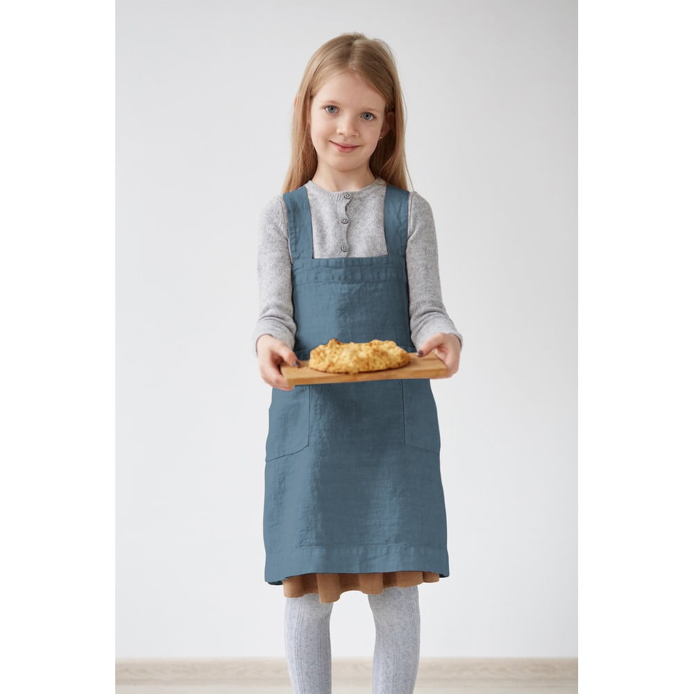 Pinafore kék gyerek len kötény