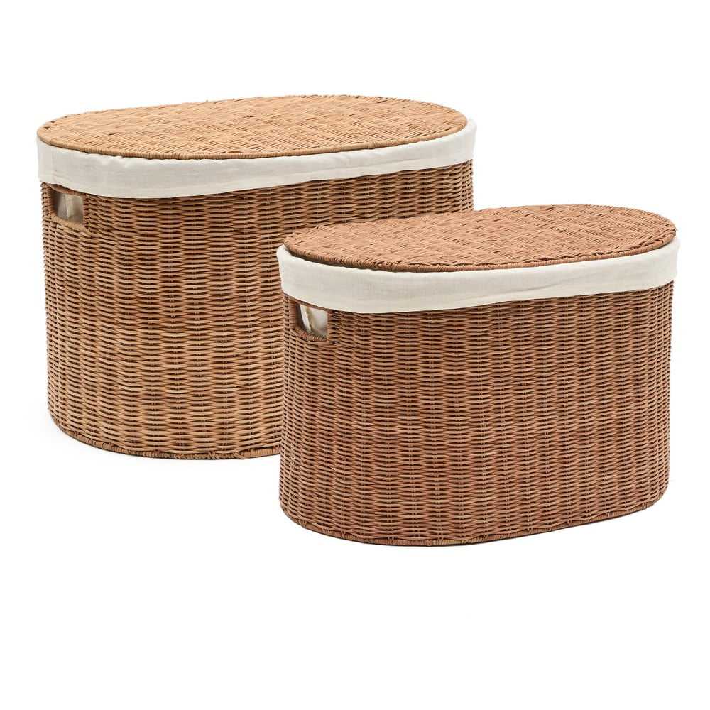 Rattan tárolókosár szett 2 db-os 50x36x32 cm Indali – Kave Home