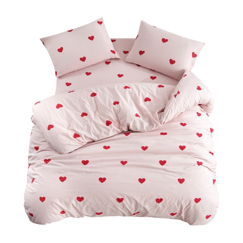 Rózsaszín egyszemélyes-hosszabbított ágyneműhuzat lepedővel-háromrészes 160x220 cm Red Heart – Mila Home