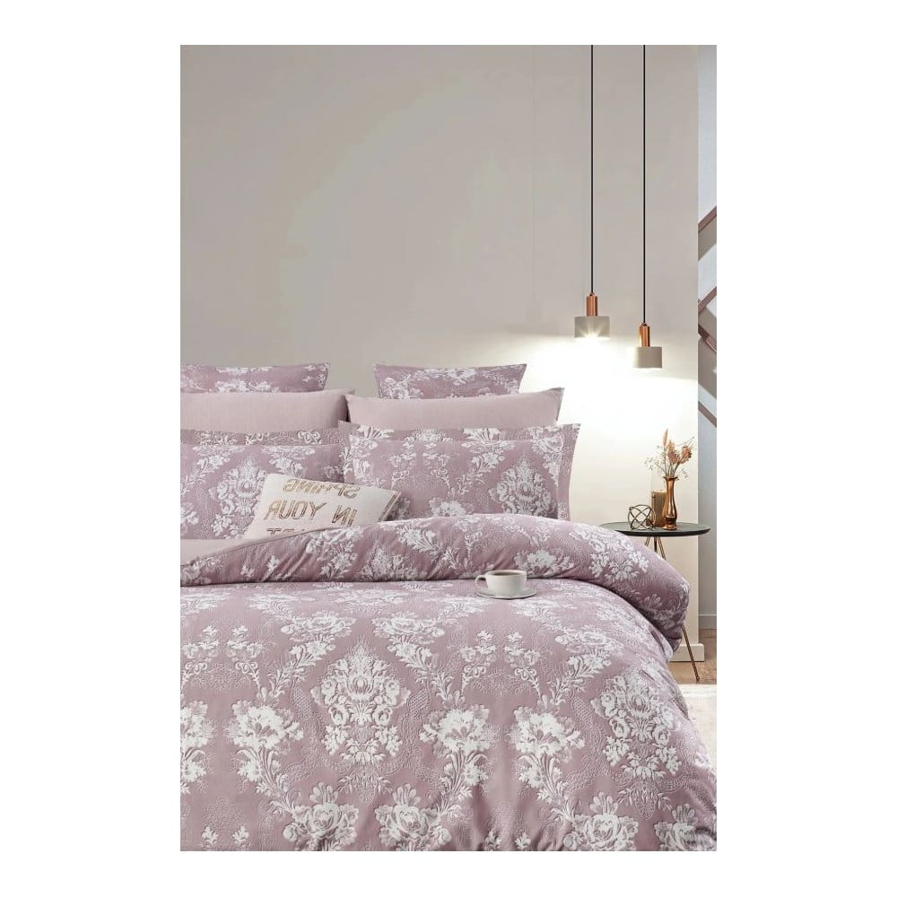 Rózsaszín kétszemélyes hosszabbított négyrészes renforcé pamut ágyneműhuzat lepedővel 200x220 cm – Mila Home
