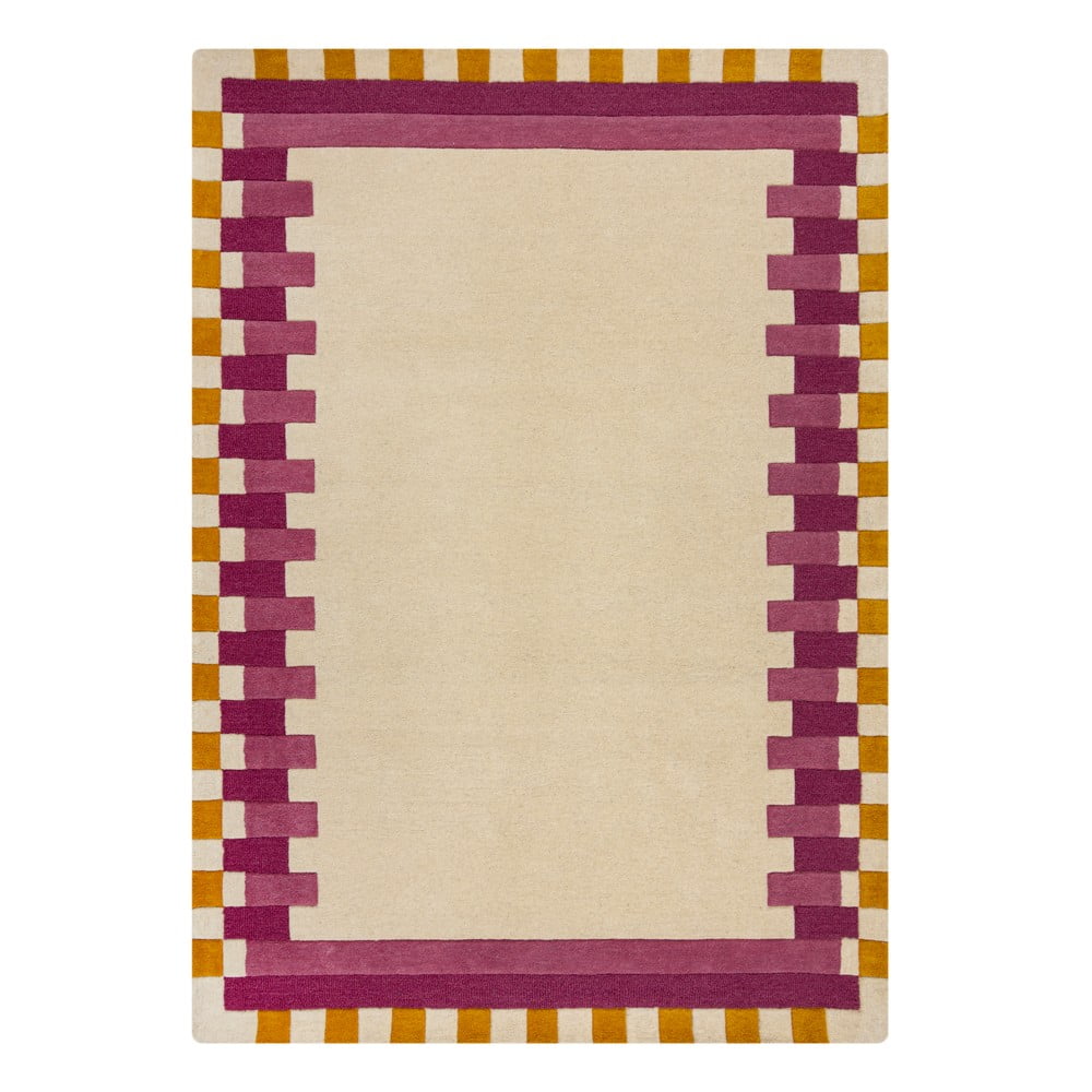 Sárga-rózsaszín kézi szövésű gyapjú szőnyeg 160x230 cm Kai Wool Border – Flair Rugs