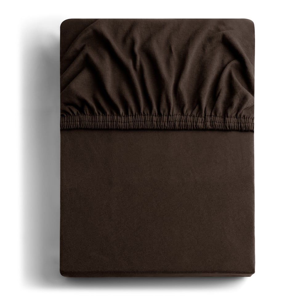 Sötétbarna gumis jersey lepedő 220x200 cm Amber – Restilo