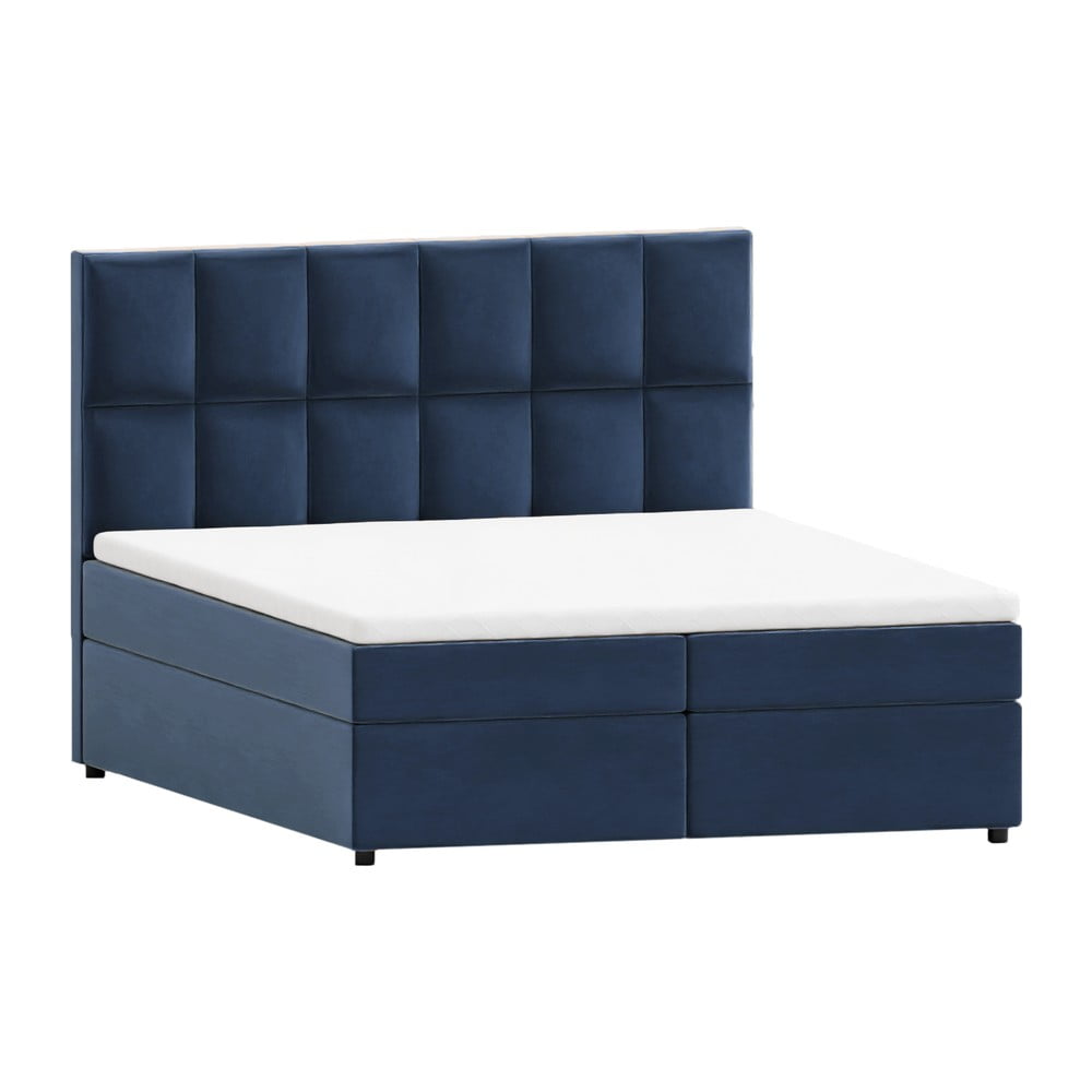 Sötétkék ágyneműtartós boxspring ágy 200x200 cm Flip – Ropez