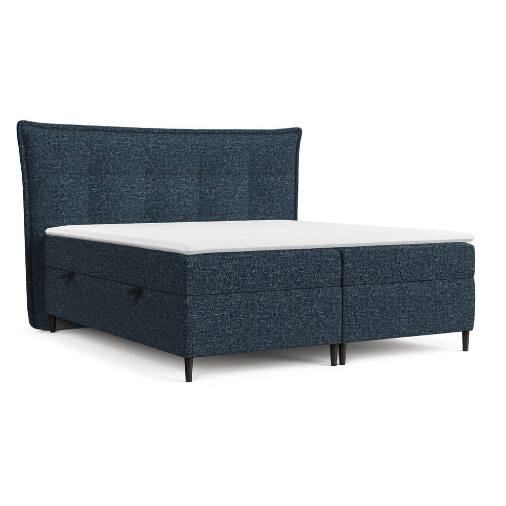 Sötétkék ágyneműtartós boxspring ágy 200x200 cm Sinai – Maison de Rêve