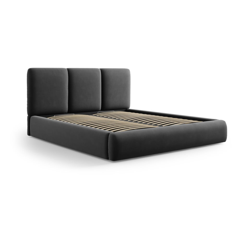 Sötétszürke bársony kárpitozott ágyneműtartós franciaágy ágyráccsal 180x200 cm Brody – Mazzini Beds