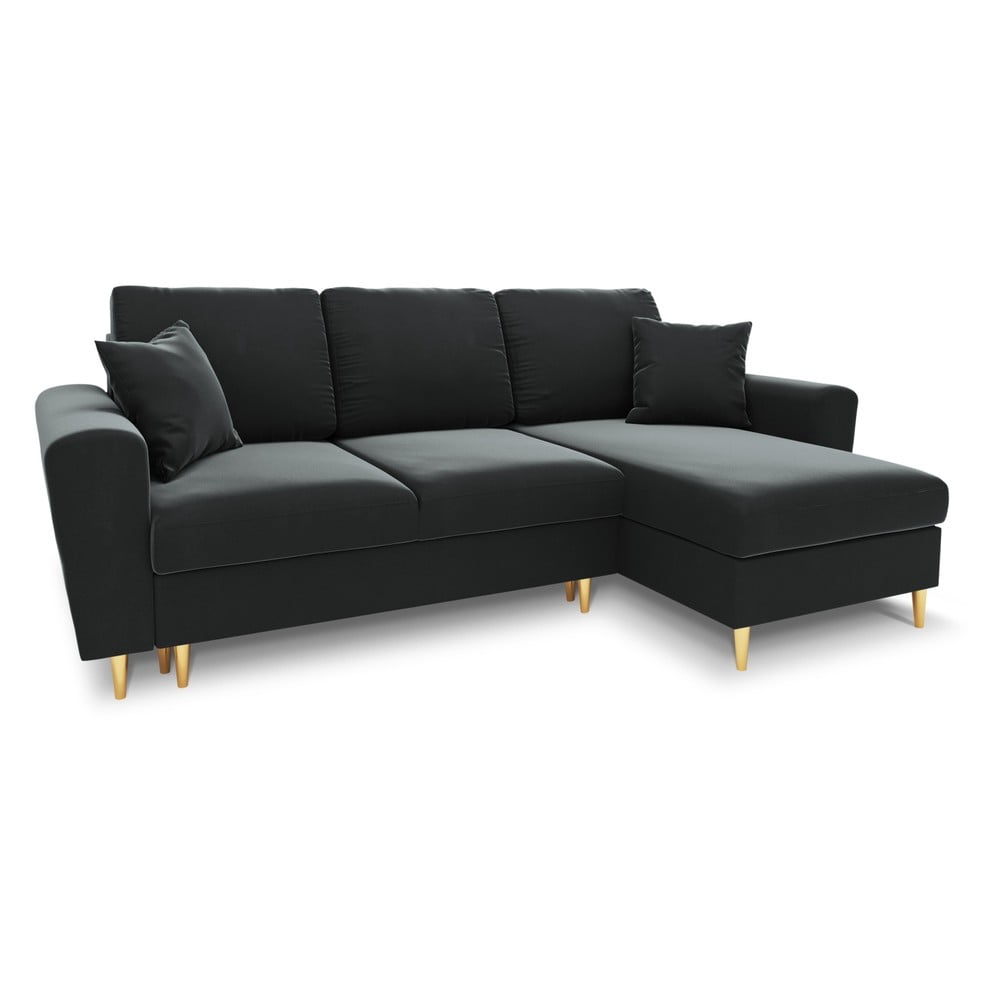 Sötétszürke bársony kinyitható tárolóhelyes sarokkanapé Kyoto – Cosmopolitan Design