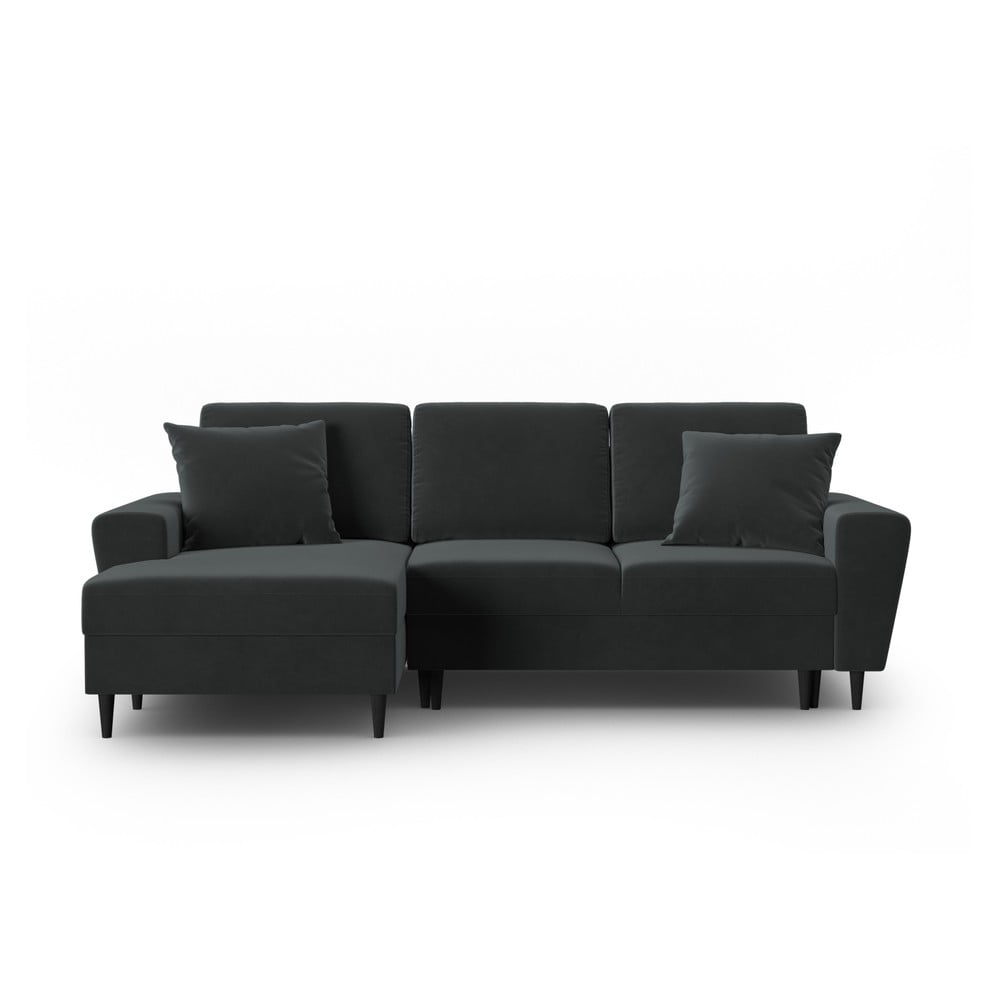 Sötétszürke bársony kinyitható tárolóhelyes sarokkanapé (bal oldali-heverő résszel) Kyoto – Cosmopolitan Design